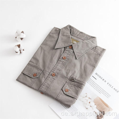 Herren Kurzarm Twill Cotton Fabric Shirt